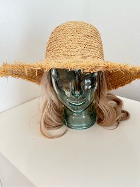 Distressed rim natural Straw Wide-Brim beach floppy Hat